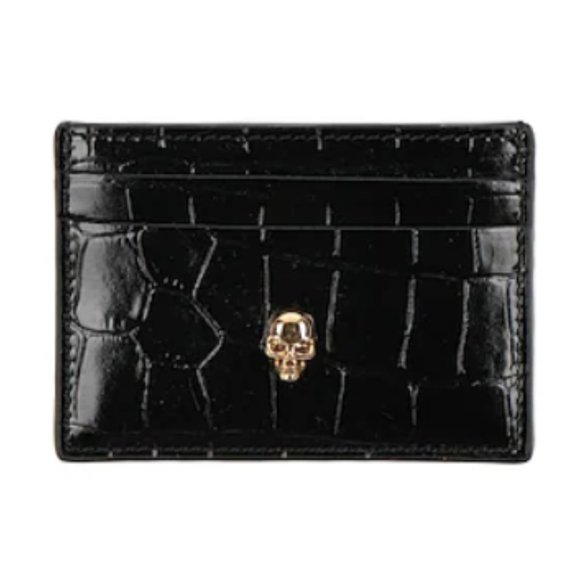 Alexander McQueen Skull Croc Embossed Leather Card Holder Black - Picture 5 of 7